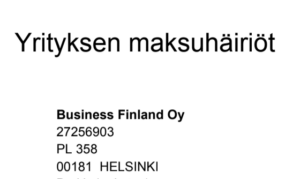 yrityksen maksuhäiriöt business finland